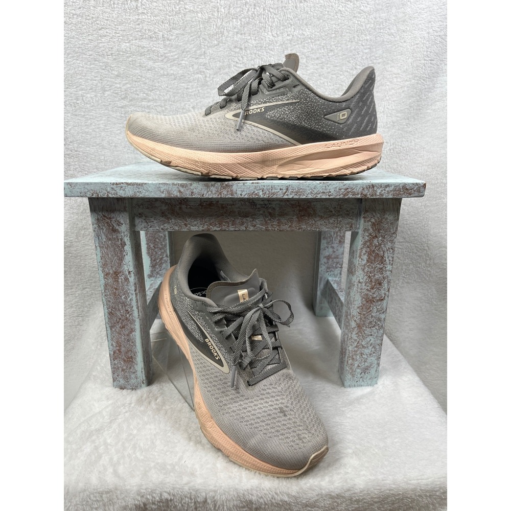 Brooks Launch 10 Running Shoes Womens 8.5 Grey Peach Neutral Athletic Sneakers